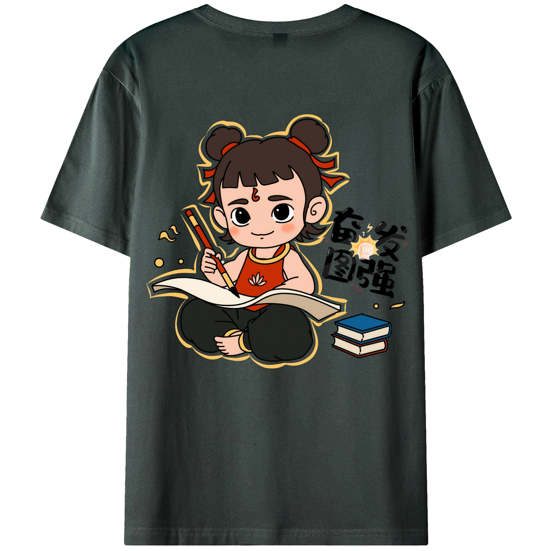 （画像用） Ne Zha 2 ナタ 魔童の大暴れ 綿100％ メンズ半袖Tシャツ（バックプリント） 通気性